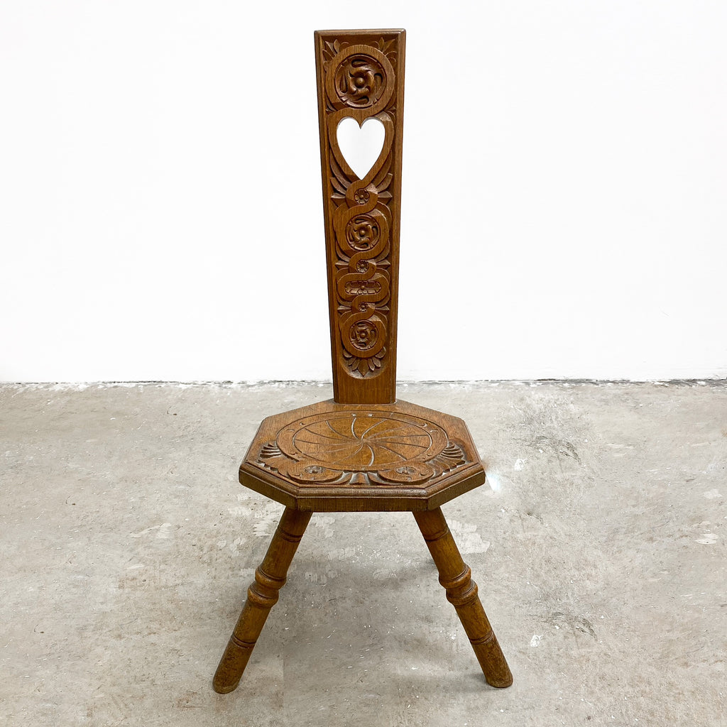 Antique Hand Carved Oak Arts and Crafts Spinning Chair