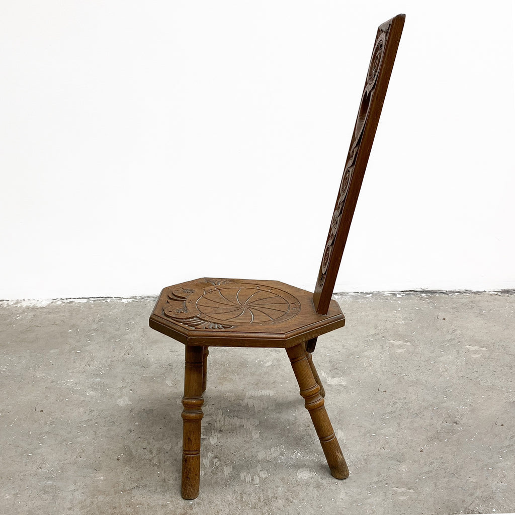 Antique Hand Carved Oak Arts and Crafts Spinning Chair