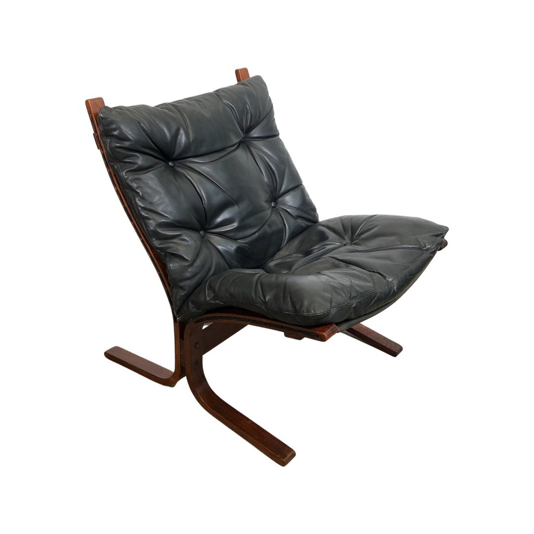1960s Black Leather Siesta Chair by Ingmar Relling