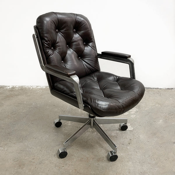 Canadian Vintage Swivel Desk Chair - Chocolate Leather