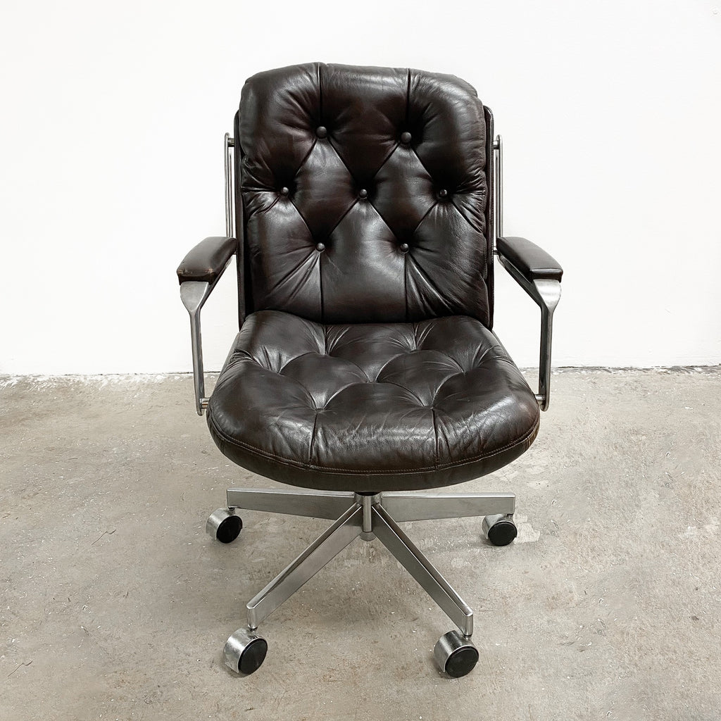 Canadian Vintage Swivel Desk Chair - Chocolate Leather
