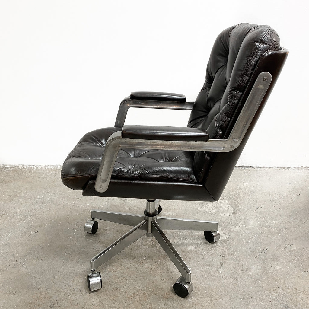 Canadian Vintage Swivel Desk Chair - Chocolate Leather