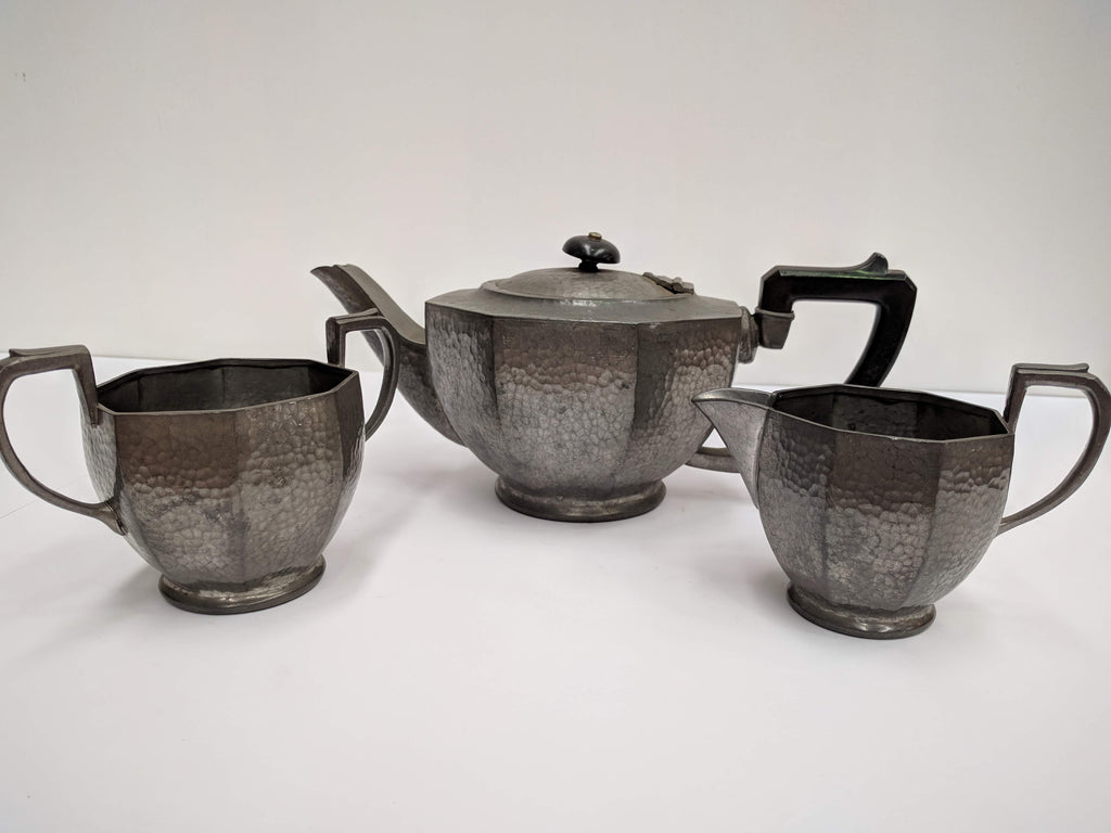 Three Piece Tudric Pewter Tea Set