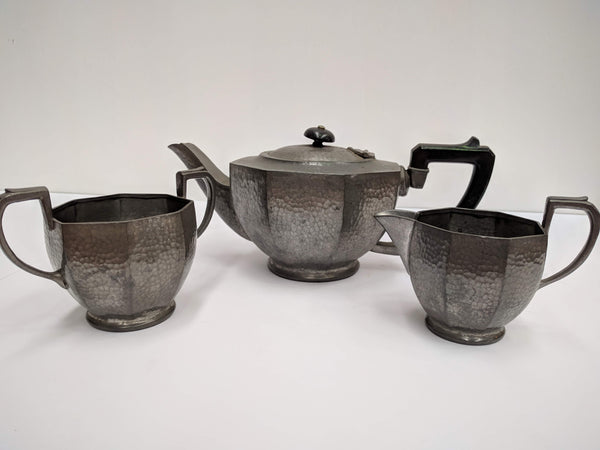 Three Piece Tudric Pewter Tea Set