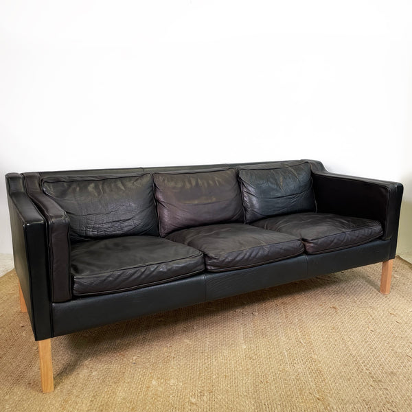 Vintage Mid Century Danish ‘Petrol Black ‘ 3 Seater Lounge Sofa
