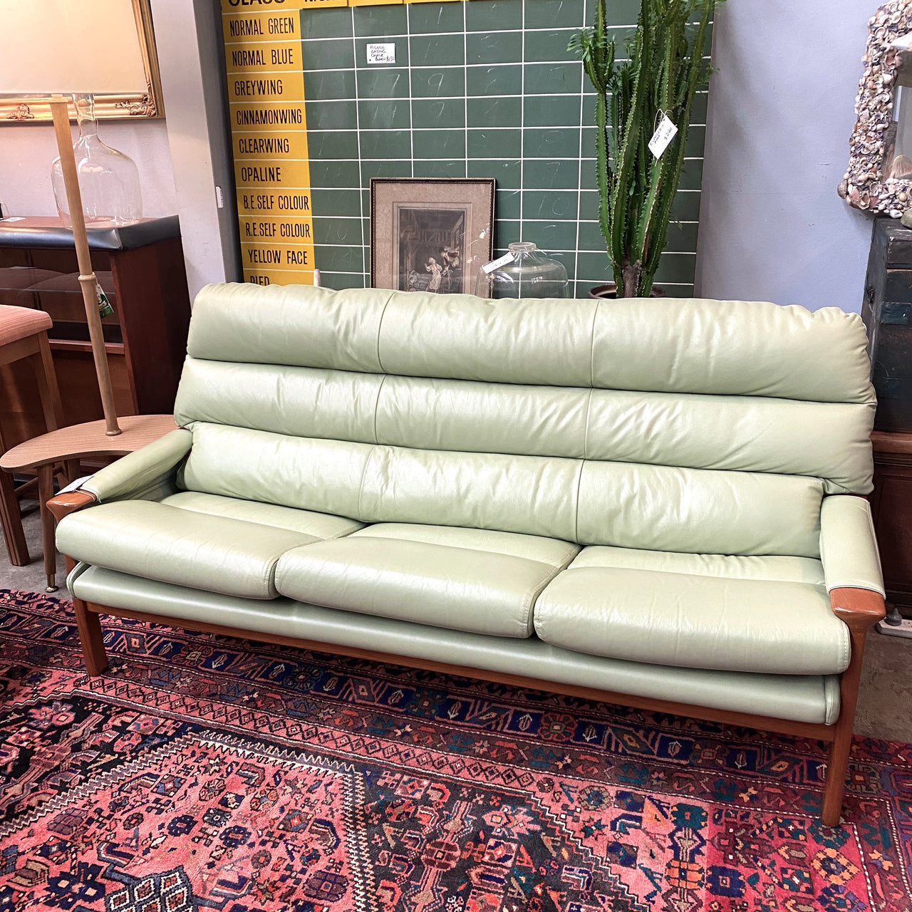 Vintage Tessa Executive Suite Fred Lowen Sage Green Leather Lounge