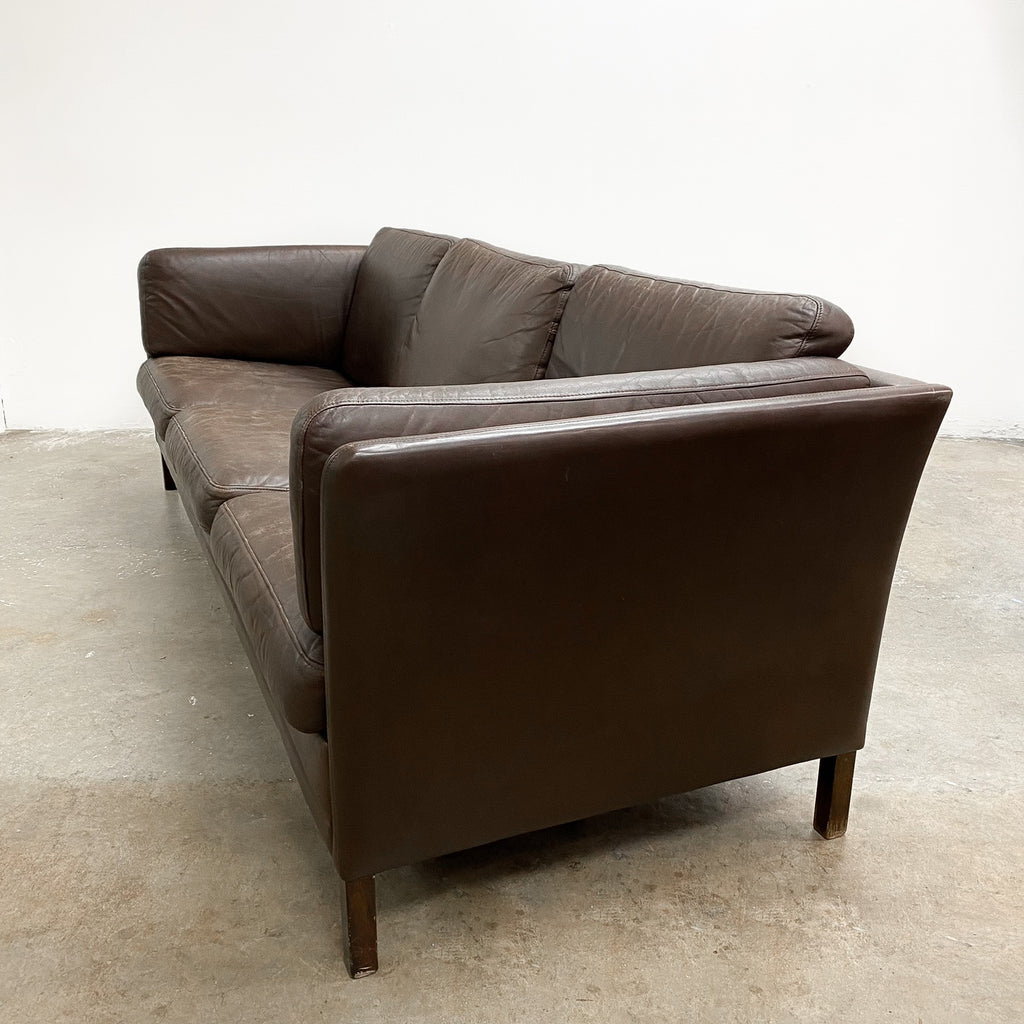 Danish Three Seater Mid Century Brown Leather Lounge