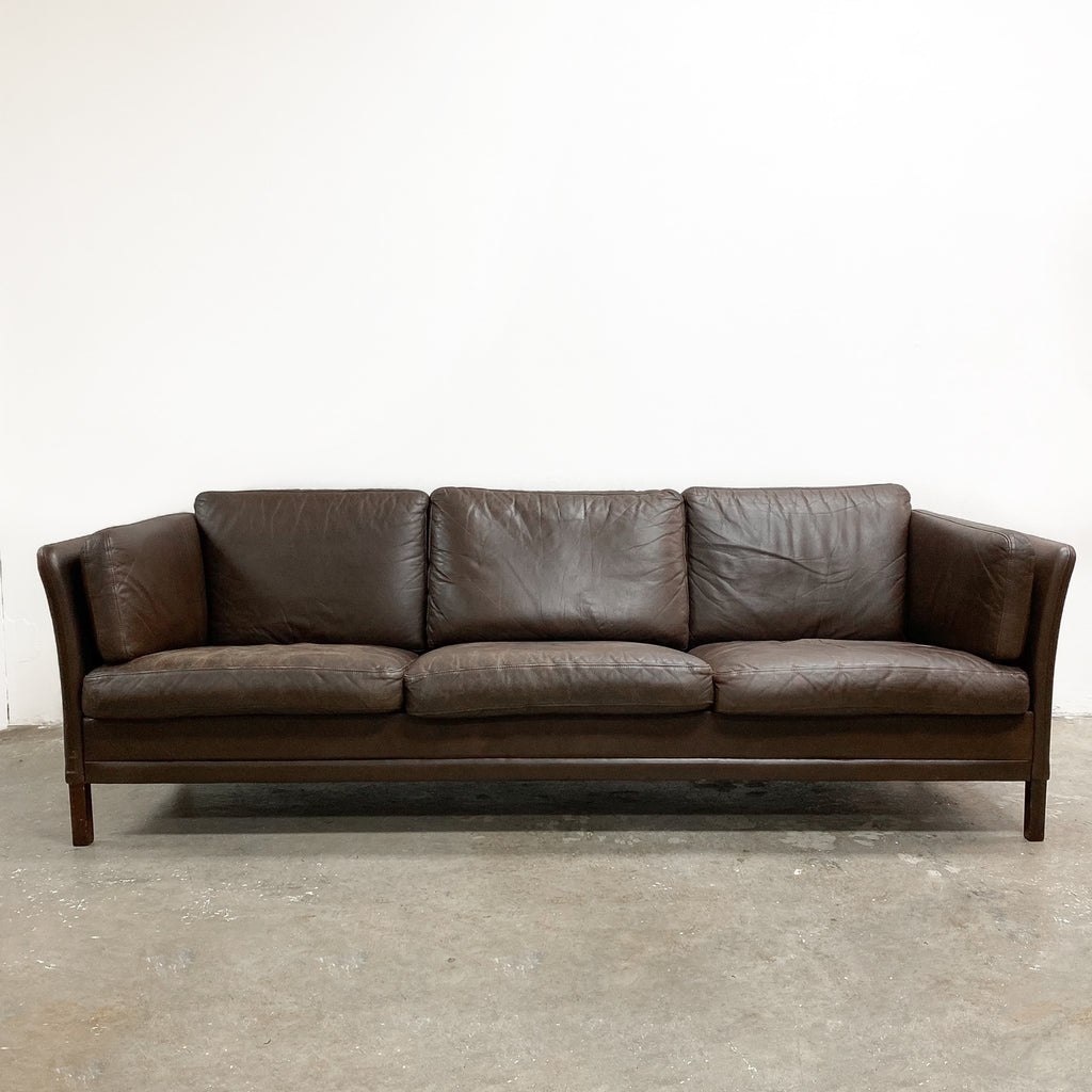 Danish Three Seater Mid Century Brown Leather Lounge