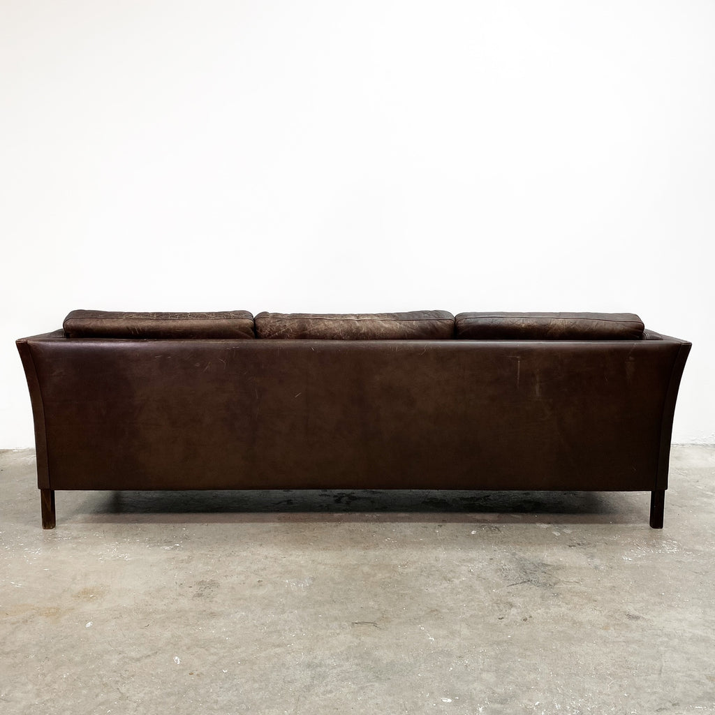 Danish Three Seater Mid Century Brown Leather Lounge