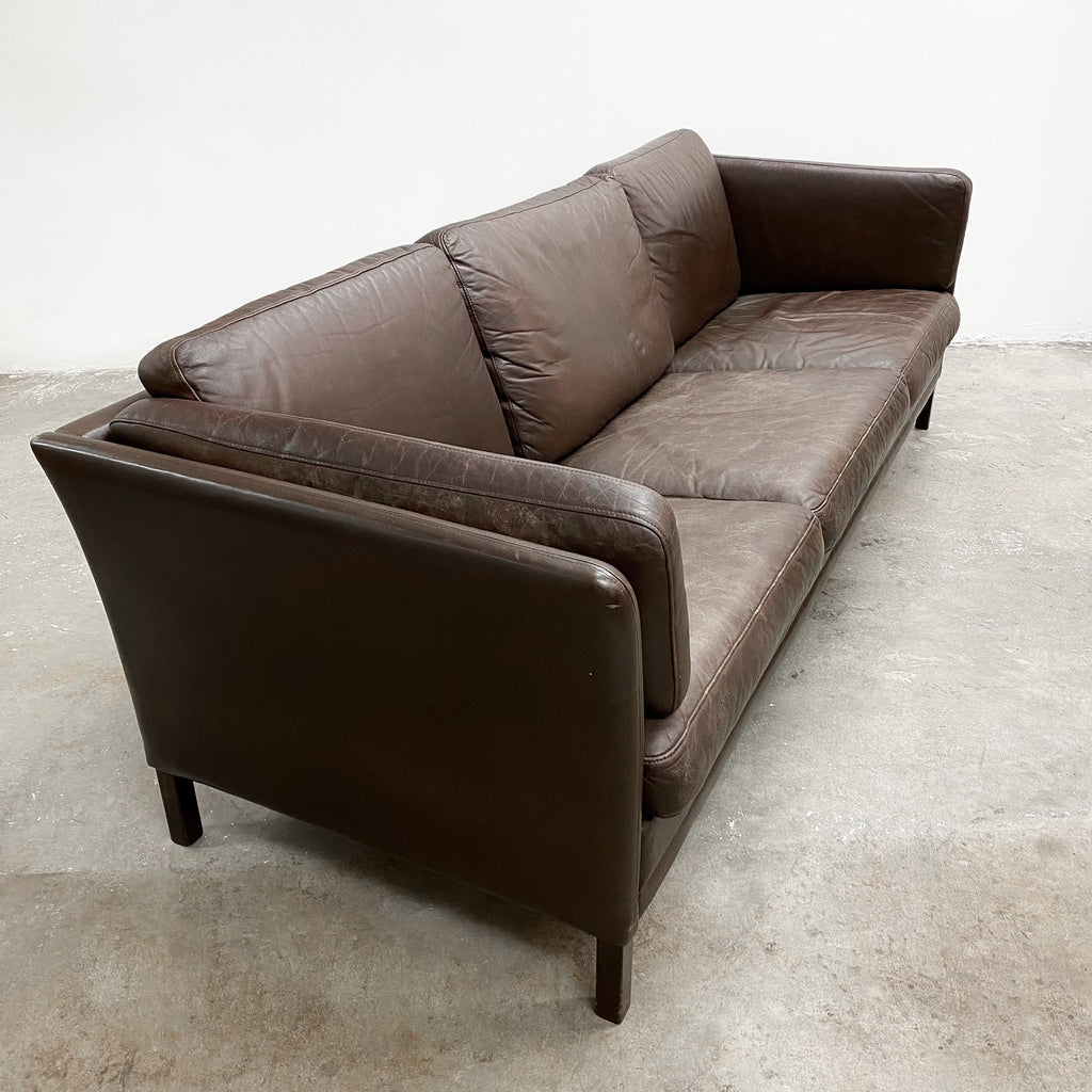 Danish Three Seater Mid Century Brown Leather Lounge