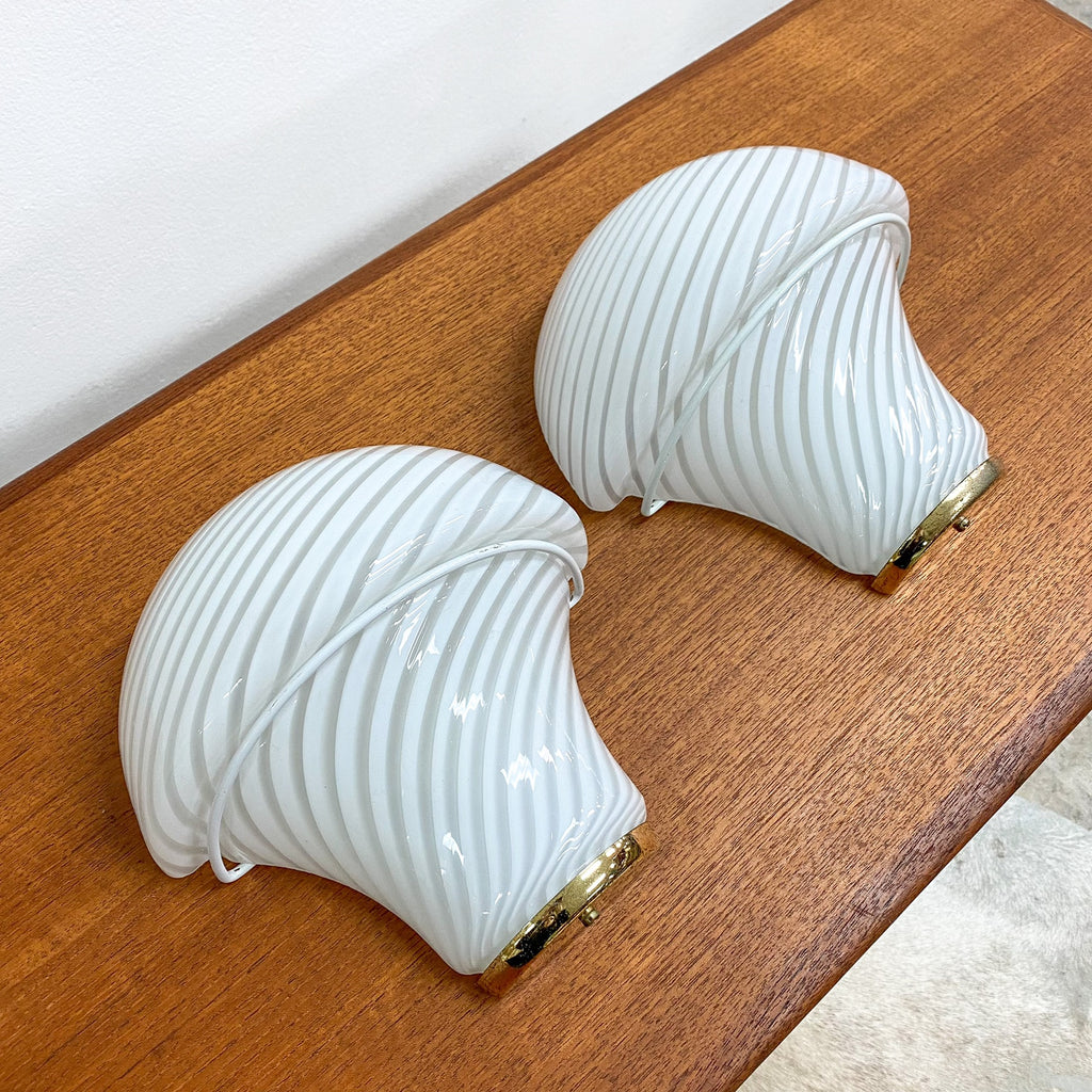 Mid Century Italian Murano Glass Mushroom Wall Lights Sconces