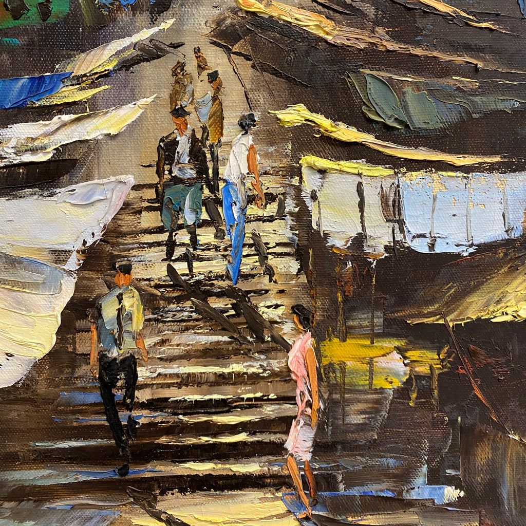 Original Tam Ming Mid Century Art Chinese Street Scene Oil Painting