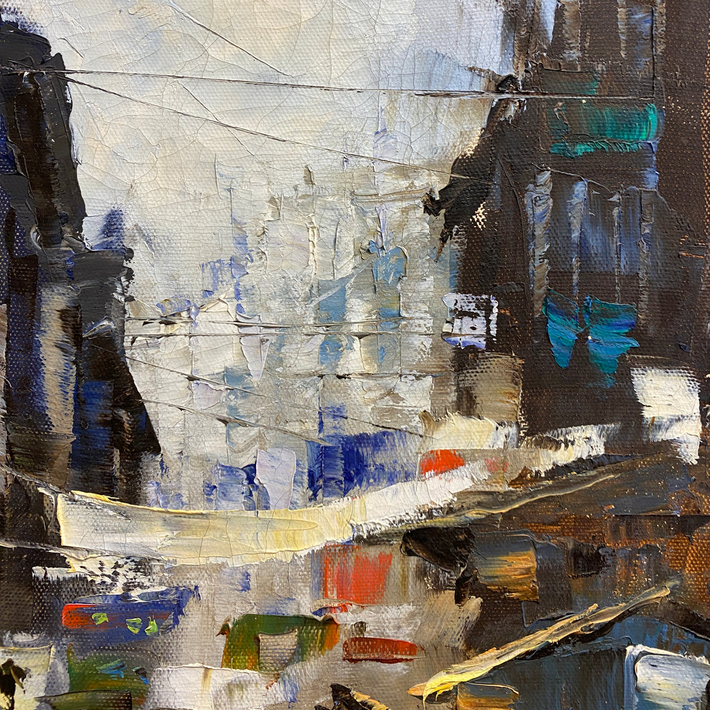 Original Tam Ming Mid Century Art Chinese Street Scene Oil Painting