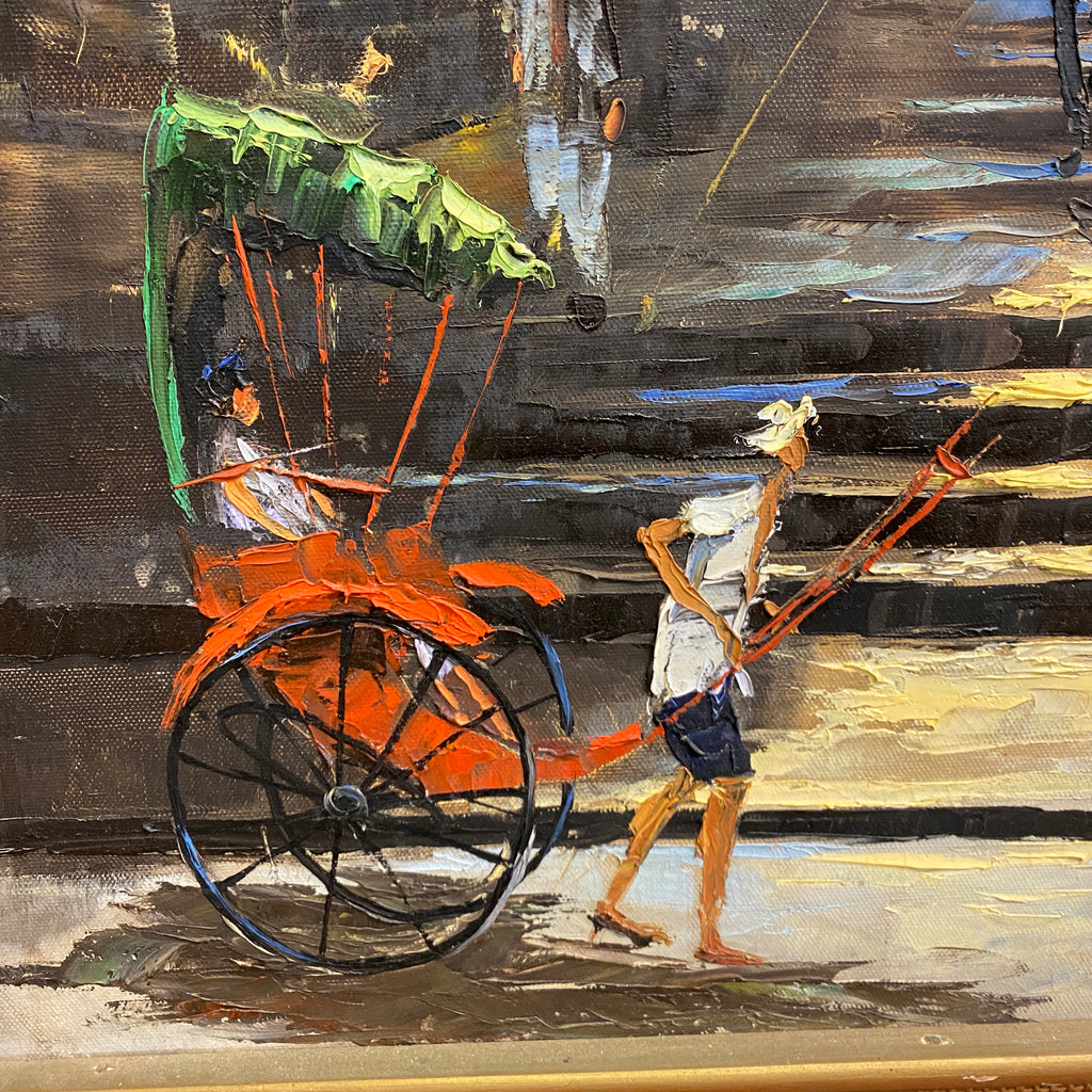 Original Tam Ming Mid Century Art Chinese Street Scene Oil Painting