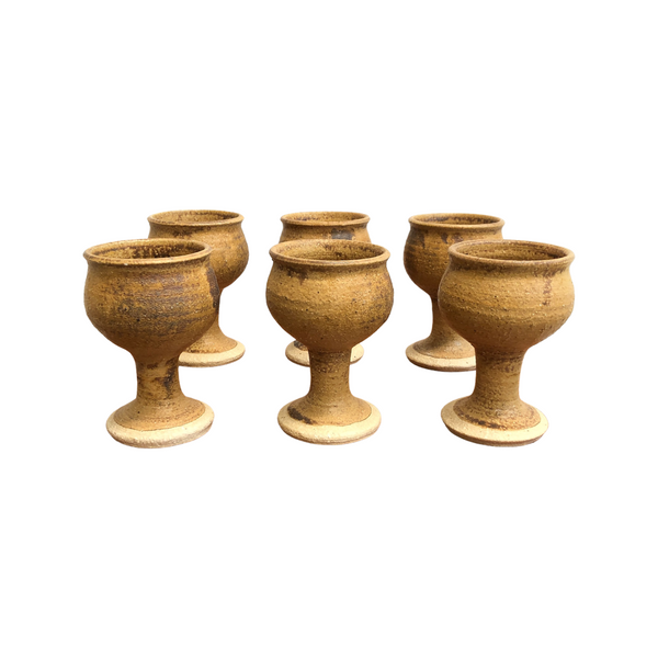 Set of Six Mid Century Stoneware Goblets