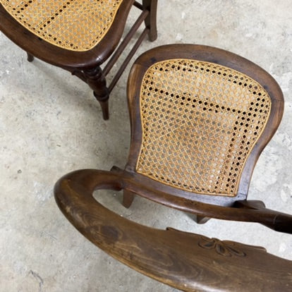 Set of Four 1890s Antique Rattan Caned Seat Dining Chairs