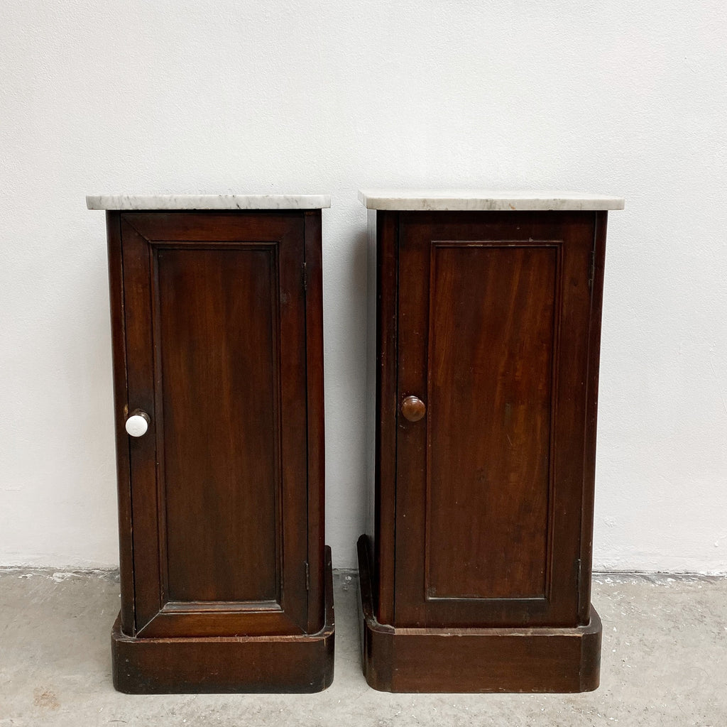 Pair of Antique Marble Top Bedside Cabinets c1880