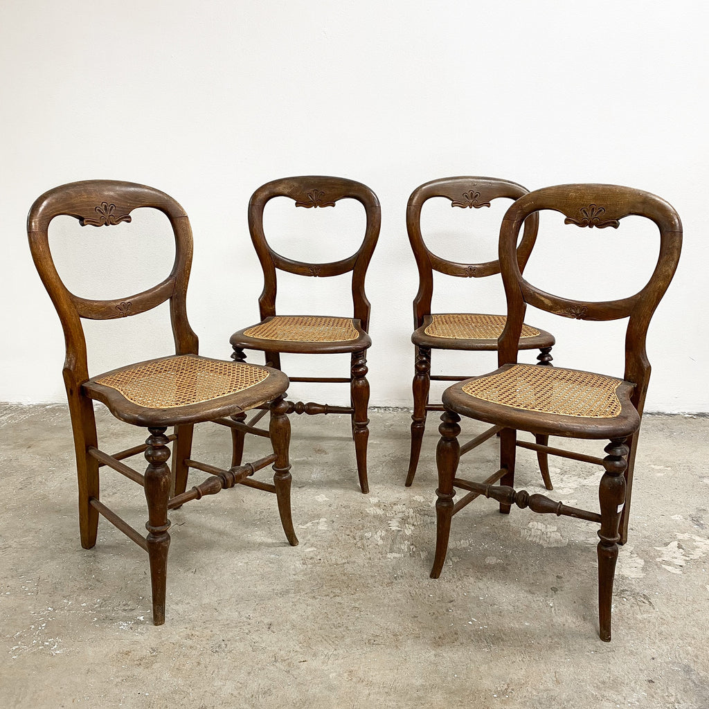 Set of Four 1890s Antique Rattan Caned Seat Dining Chairs