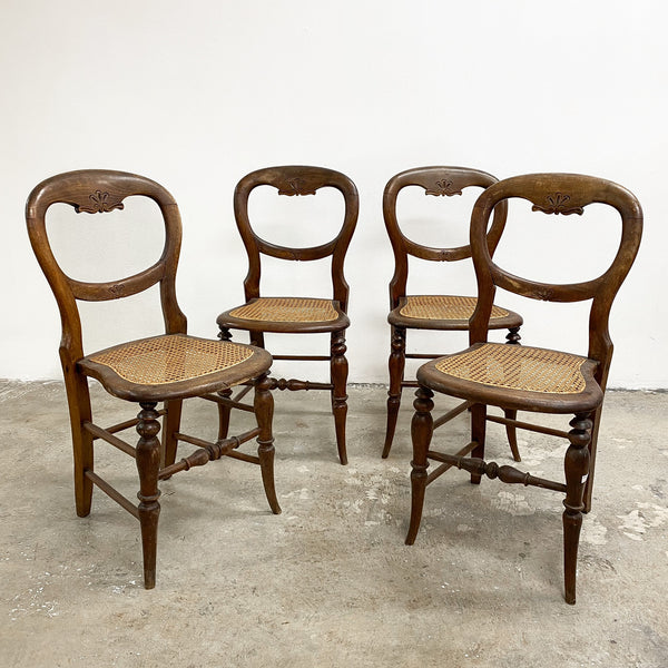 Set of Four 1890s Antique Rattan Caned Seat Dining Chairs