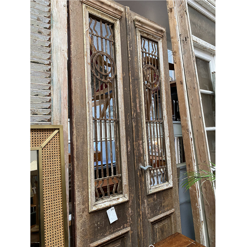 Antique Pair of Egyptian French Wooden & Wrought Iron Doors