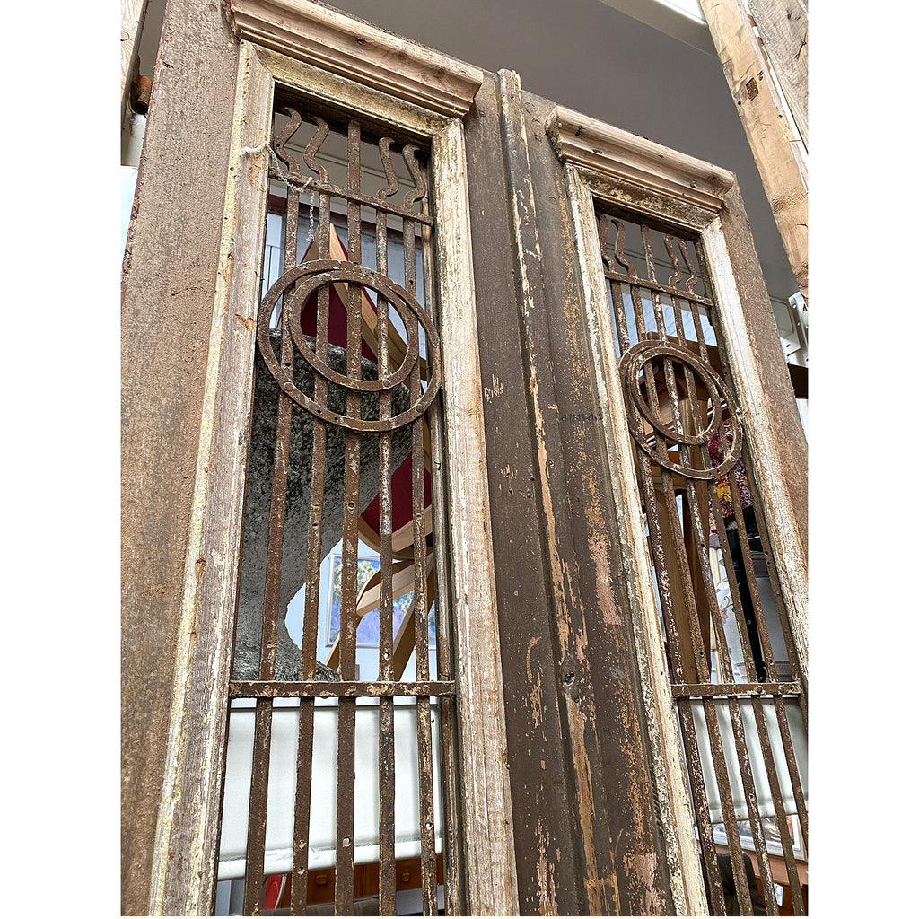 Antique Pair of Egyptian French Wooden & Wrought Iron Doors