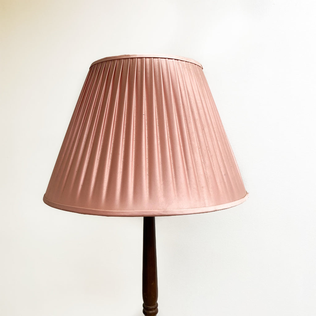 Vintage Timber Floor Lamp with Original Pleated Silk Shade