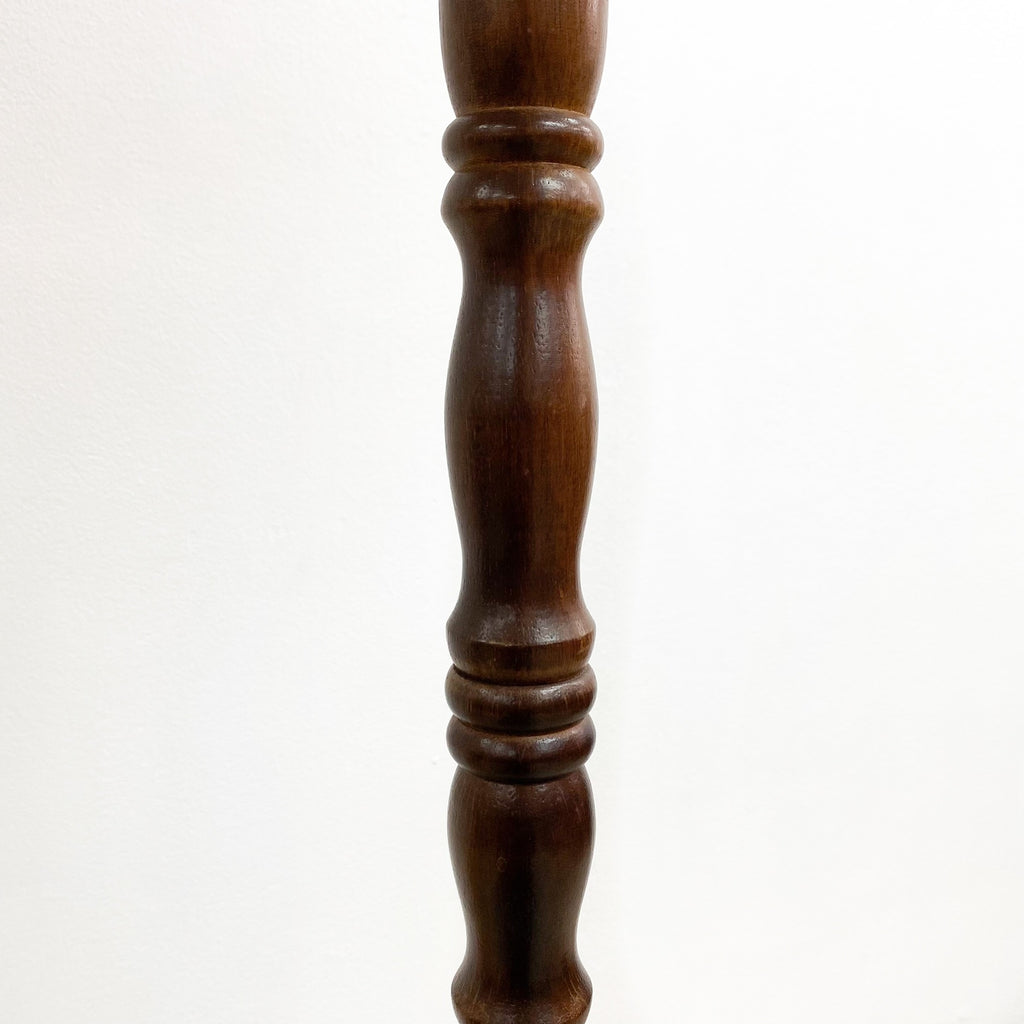 Vintage Timber Floor Lamp with Original Pleated Silk Shade