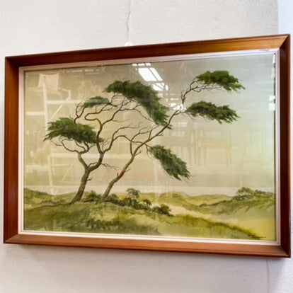 Mid Century Print in original frame of watercolour ‘Pines on Dunes’ 