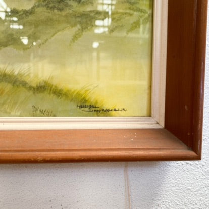 Mid Century Print in original frame of watercolour ‘Pines on Dunes’ 