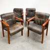 Set Of Six Leather Vintage Dining Chairs c1970