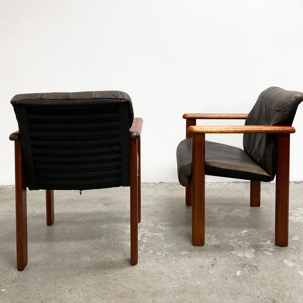Set Of Six Leather Vintage Dining Chairs c1970