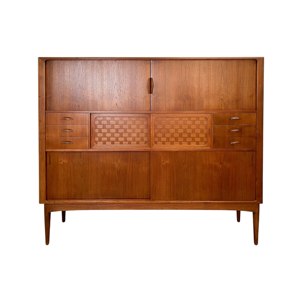 Mid Century Tambour Door Marquetry Sideboard