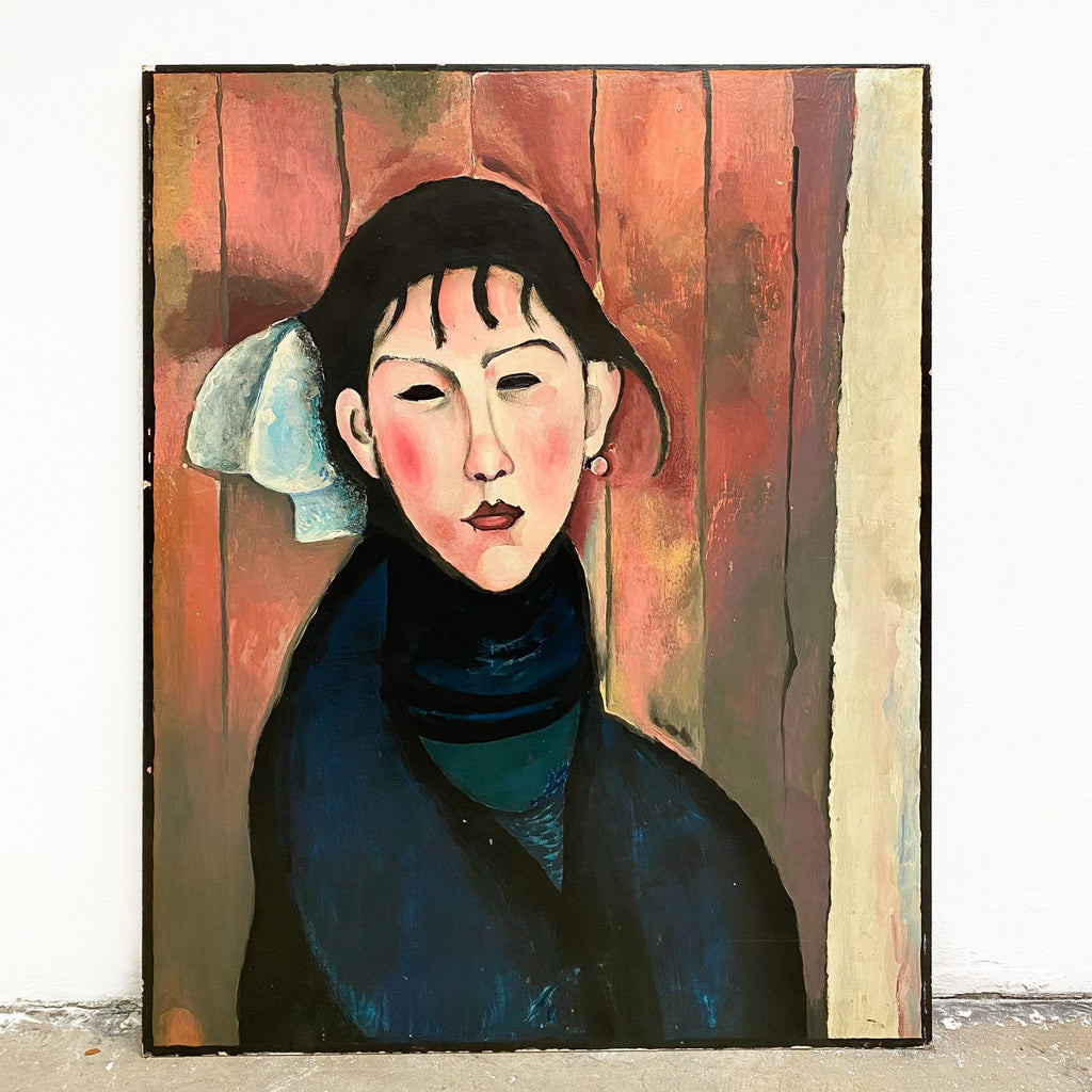 After Modigliani Oil On Wood Artwork Unframed