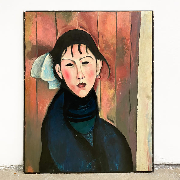 After Modigliani Oil On Wood Artwork Unframed