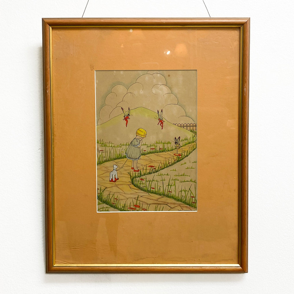 Lovely Vintage Pair Of Watercolours Fairy & Child