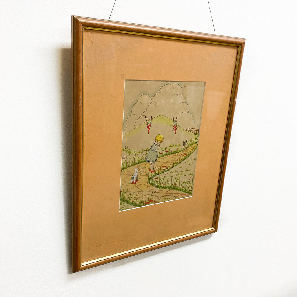 Lovely Vintage Pair Of Watercolours Fairy & Child