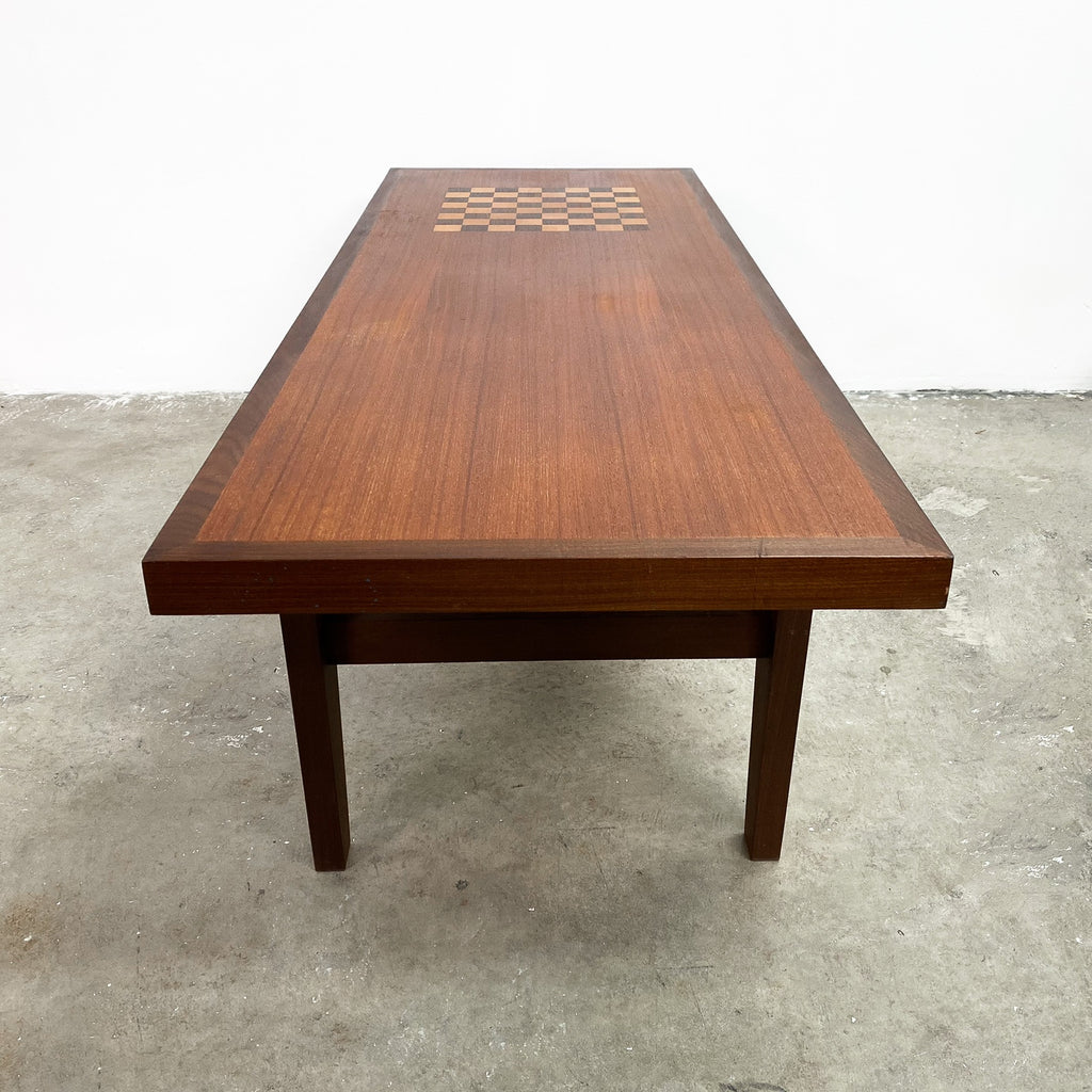 Mid Century Danish Teak Coffee Table With Chess Board
