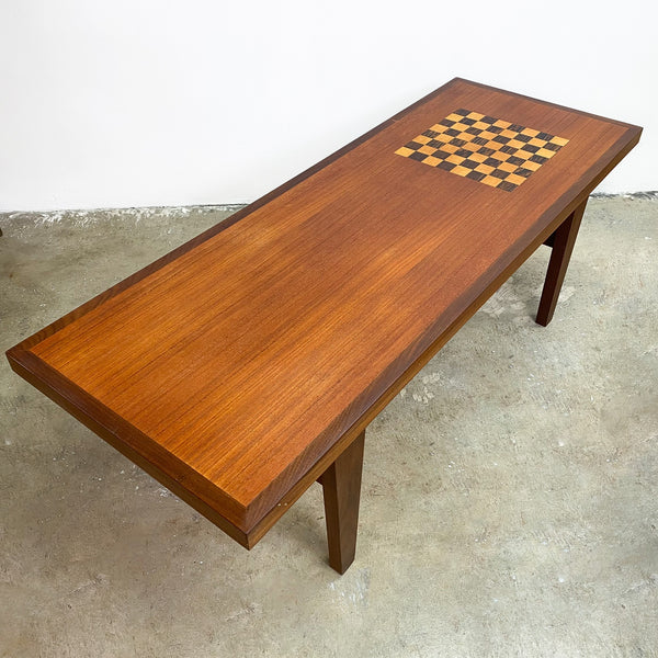 Mid Century Danish Teak Coffee Table With Chess Board
