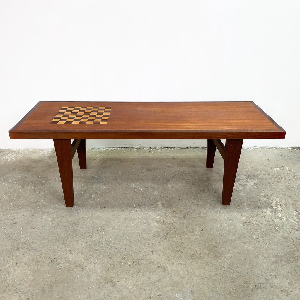 Mid Century Danish Teak Coffee Table With Chess Board