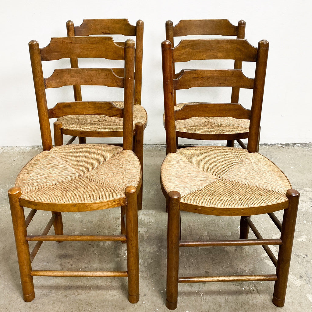 Set of 4 Rustic Country Ladderback Rush Chairs