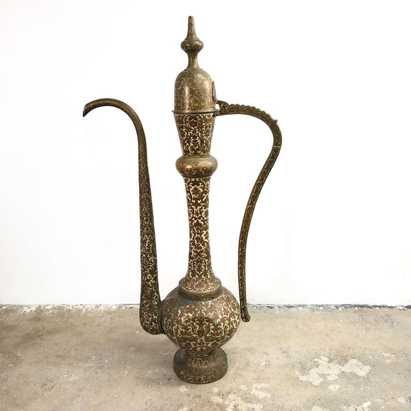 Enormous 1960s Engraved Brass Arabic Dallah Coffee or Teapot