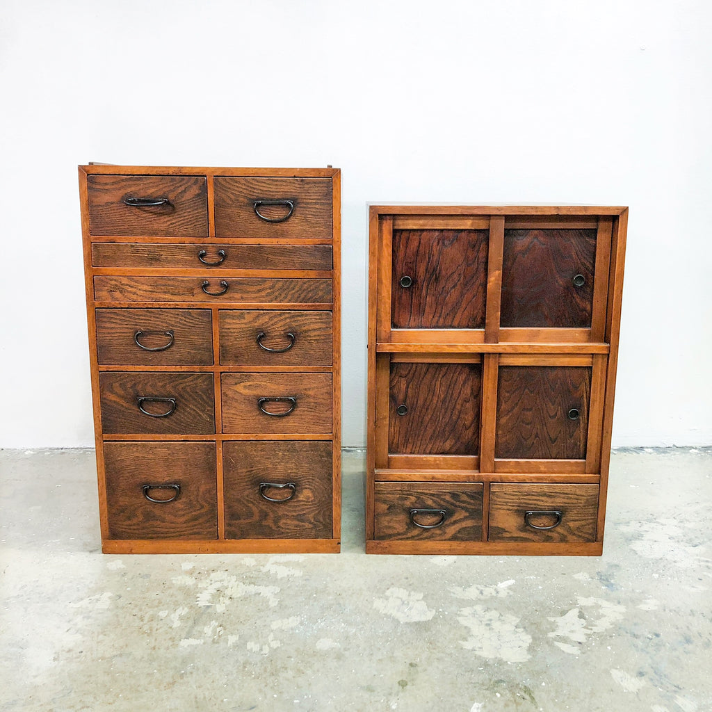 Tall Antique Early 20th Century 2 Piece Tansu Chest of Drawers