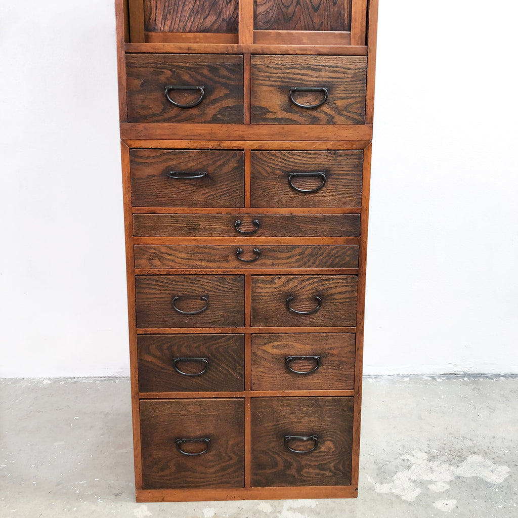 Tall Antique Early 20th Century 2 Piece Tansu Chest of Drawers