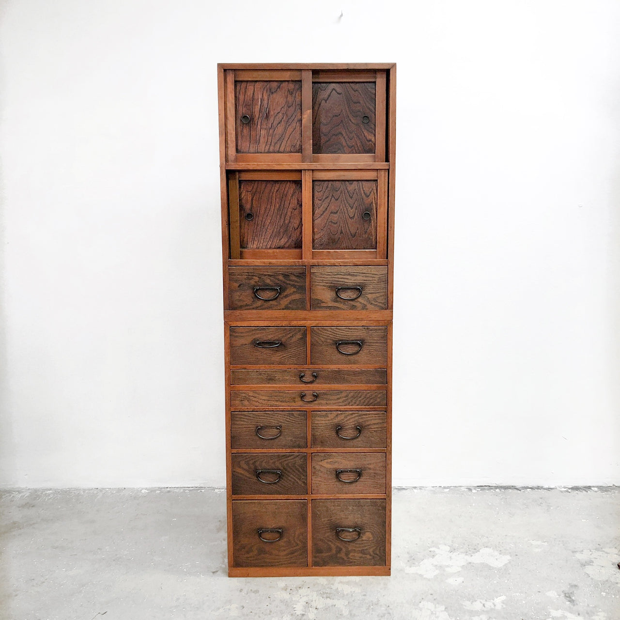 Tall Antique Early 20th Century 2 Piece Tansu Chest of Drawers