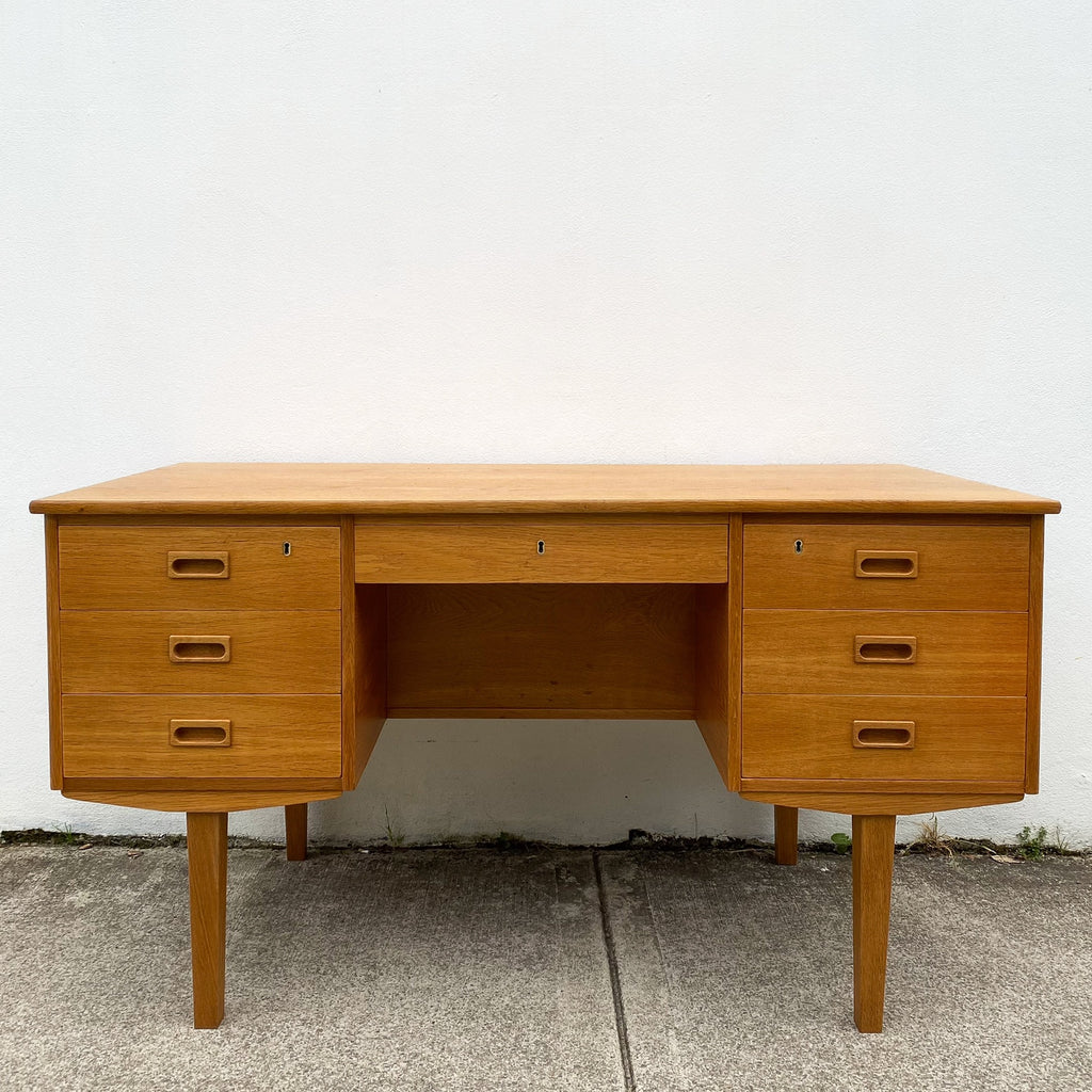 Danish Oak Desk With Return Rear Shelf - Fully Restored