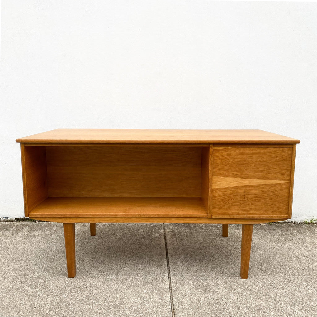 Danish Oak Desk With Return Rear Shelf - Fully Restored