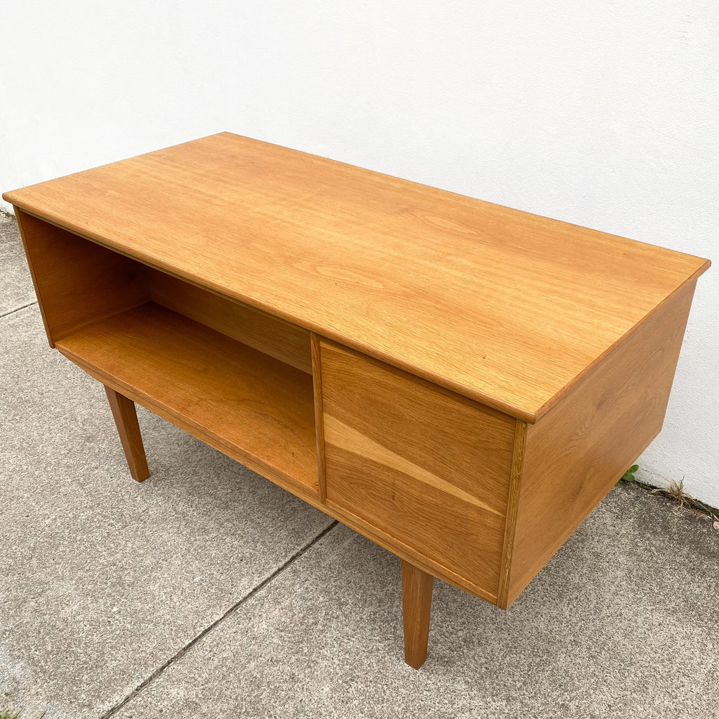 Danish Oak Desk With Return Rear Shelf - Fully Restored