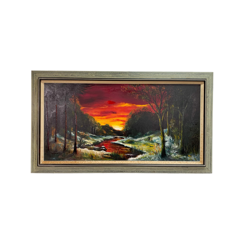 Vintage Danish Sunset Landscape Original Painting