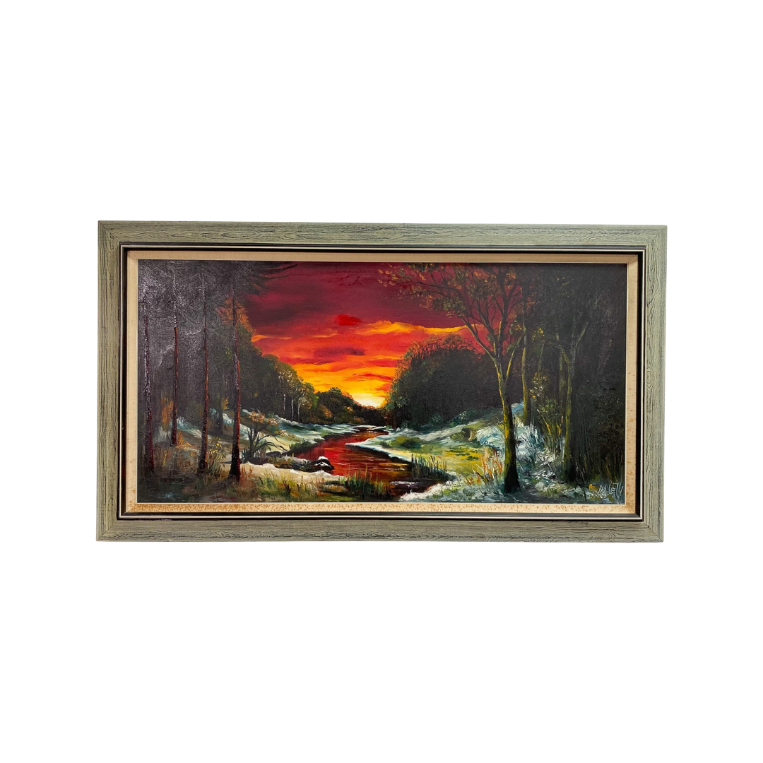 Vintage Danish Sunset Landscape Original Painting
