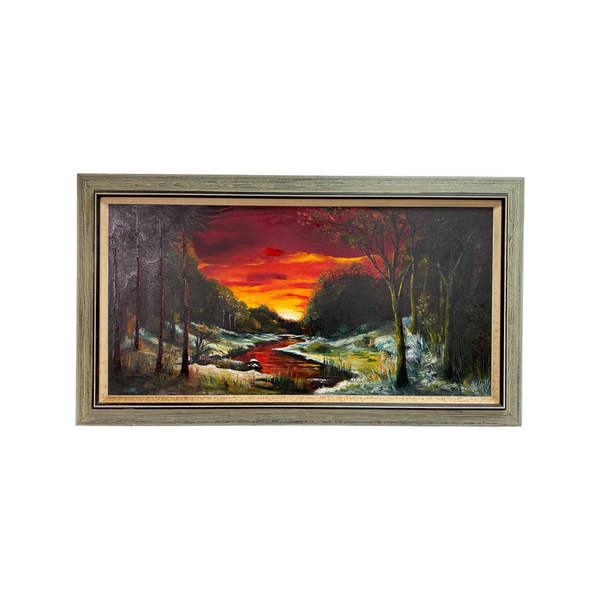 Vintage Danish Sunset Landscape Original Painting